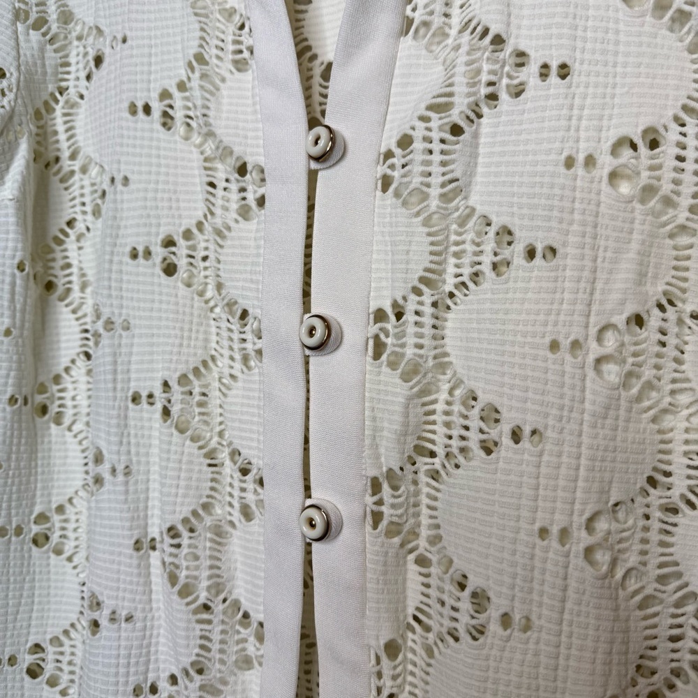 Joseph Ribkoff Ivory Lace Button-Up Top - Picture 3 of 5